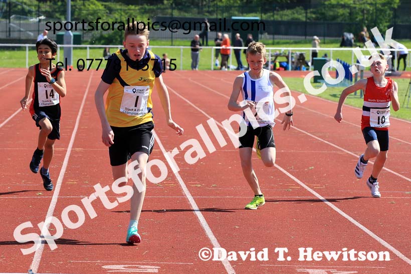 Boys Under-13s 100 metres 2023 North Eastern Track and Field Champs., Middlesbrough Sports Village, Middlesbrough. Photo: David T. Hewitson/Sports for All Pics